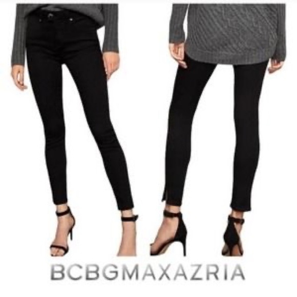 BCBGMaxazria Black Distressed‎ Skinny Jeans Ankle Fray Knee Rips
